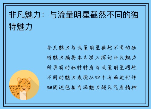非凡魅力：与流量明星截然不同的独特魅力